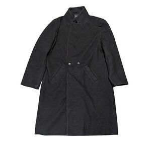 Tanming Overcoat Women XL Black Vintage Wool‎ Blend Longline Stand Collar Jacket